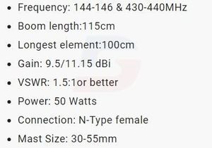 9.5 doppia banda/11,5 dbi 100W Yagi Antenna 8 elemento fascio per radioamatore ripetitore - Product Image 2