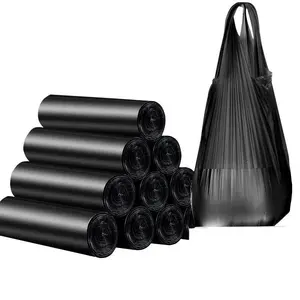 Bolsas de basura de plástico para el hogar y la Oficina, rollo de bolsas de PE personalizadas, color negro, venta al por mayor