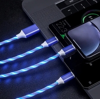 Prix bas 2024 nouvelle tendance LED coulant lumière câble de charge téléphone portable cordon de charge rapide Micro 3 en 1 câble de charge USB