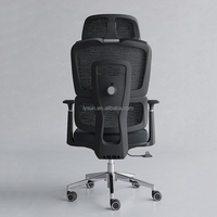 Chaise de bureau ergonomique de direction LYSUN confortable avec appui-tête 3D réglable, dossier en maille et pieds chromés