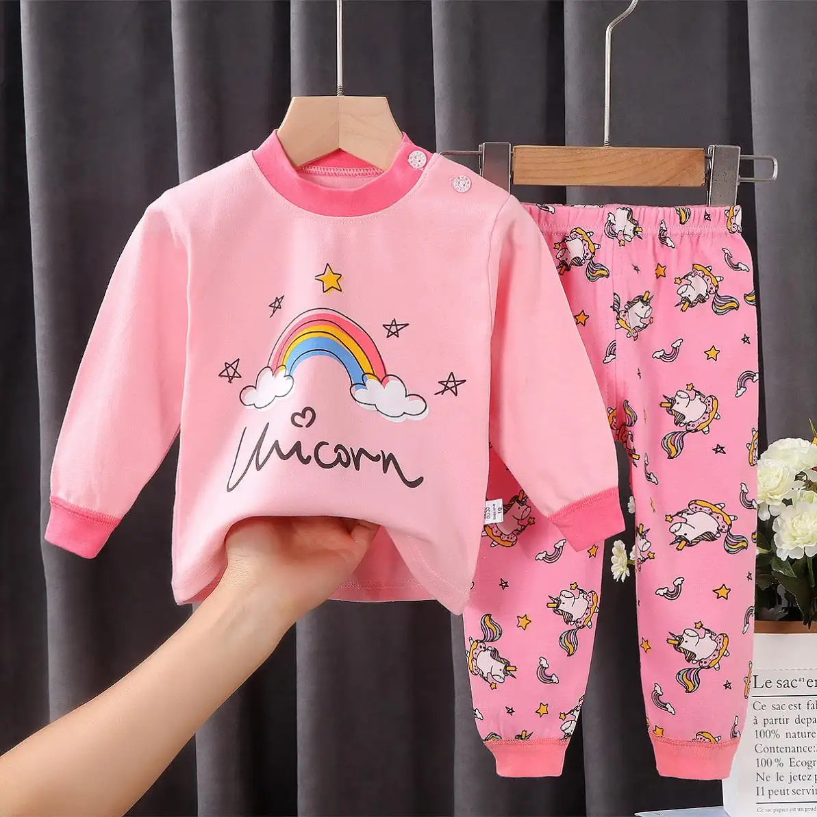 100% cotton nightwear homewear suit cartoon printed sleepwear pajamas kids baby girls pajamas 2pcs set
