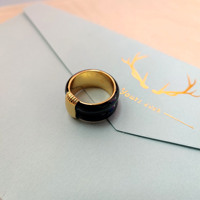 Bague en cuivre unisexe de style français, simple, noire, en pierre naturelle, avec motif goutte d'huile, légèrement luxueuse, polyvalente, torsadée et irrégulière