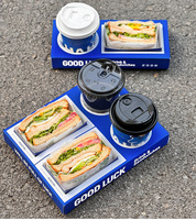 Boîte à emporter personnalisée pour petit-déjeuner, porte-sandwich, porte-gobelets à café, boîte d'emballage pour petit-déjeuner à emporter, boîte à lunch multifonctionnelle