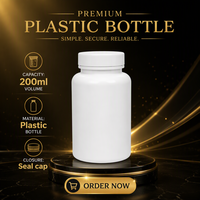 Flacon en plastique de 200 ml avec bouchon hermétique pour compléments alimentaires, vitamines, pilules, capsules et comprimés