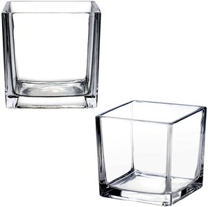 Rosa de Cristal 15x15 para Florero Cúbico, Decoración del Hogar, Moderno Florero Cuadrado de Cristal Transparente, Vaso de Cristal Único, Cartón de Cristal, Arte Moderno Tradicional - Product Image 1