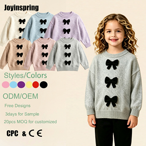 Maglione Lavorato a Maglia per <span class=keywords><strong>Bambina</strong></span> con Collo Tondo e Fiocco Ricamato, Tessuto Spesso per la Stagione Fredda, Produzione di Fabbrica - Product Image 1