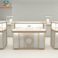 Kiosque à bijoux de luxe moderne pour centre commercial, ensemble complet d'agencements de magasin, présentoirs lumineux à LED en verre trempé et aluminium, écologiques et robustes