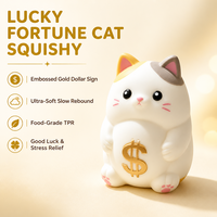 Jouet Squishy Chat Porte-Bonheur Blanc avec Symbole Dollar Doré, Figurine Mignonne, Cadeau pour Enfants et Adultes, Article Sensoriel pour Présentation en Magasin