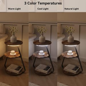 Tavolino da Caffè Moderno con Luci LED a 3 Colori, Ripiani di Stoccaggio a 3 Livelli, Struttura in Acciaio e Piano in Legno, Design Pieghevole - Set per Soggiorno e Camera da Letto - Product Image 4