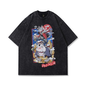 T-shirt <span class=keywords><strong>da</strong></span> uomo personalizzata in cotone pesante, oversize, a maniche corte, con stampa grafica cartoon, girocollo, effetto lavato - Product Image 2