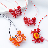 Kalung Manik-manik Anyaman Tangan Grosir Motif Jamur Koi Bunga Hati Kupu-kupu Kepiting Phoenix Boho Perhiasan Wanita Hadiah