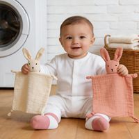 Krepp-Baumwoll-Hasen-Kuscheldecke, weiche, umweltfreundliche Kaninchen-Schmusedecke mit Tierkopf-Puppe für Zuhause, Hotel und Reisen