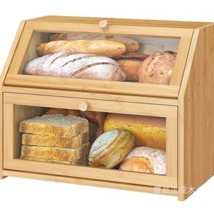 Boîte à pain en bambou grande capacité, conteneur de rangement en bois pour la cuisine et la maison avec porte en verre - Product Image 1