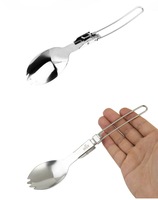 Cuillère-fourchette pliable en acier inoxydable, cuillère-fourchette deux en un, accessoires de camping
