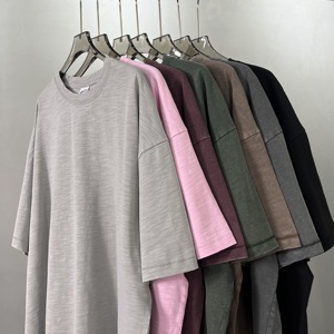 High Quality Retro Charm Short Sleeve T-Shirts for Men Customizable Signs Slub Cotton Batik Wash Wholesale - Product Image 5