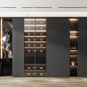 خزانة بار خمور خشبية صلبة بتصميم ضيق وأنيق ، خزانة بار خمور مع شاشة زجاجية لدخول غرفة المعيشة - Product Image 1