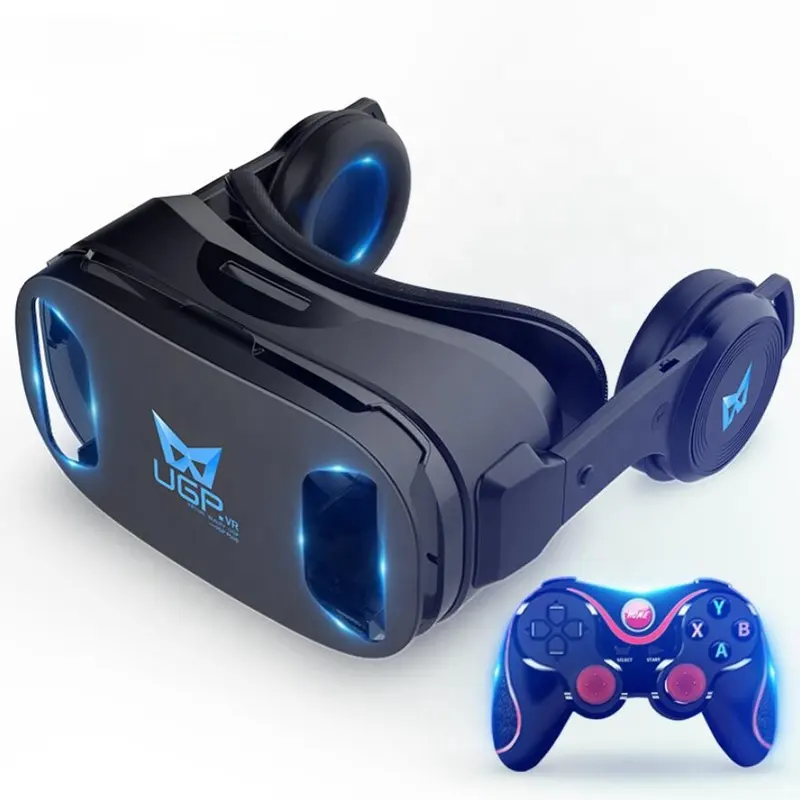 [Mit Gamepad] U8 VR-Brille mit Kopfhörern für Telefon 3D-Videospiel Intelligentes Virtual-Reality-Spiel VR-Headset-Helm