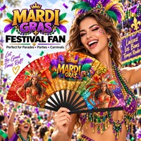 Éventail Pliant Personnalisé en Gros, Rouge, 33 cm (13 pouces), en Plastique, Bambou ou Bois, pour Masque de Mardi Gras et Défilé du Mardi Gras