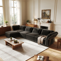 Canapé modulaire en forme de L de style italien léger et luxueux VOXHOME, tissu bouclé, accoudoirs mobiles, ensemble de meubles pour salon