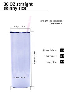 Botella de agua de sublimación recta de doble pared con pajita, vaso Delgado blanco de 20 oz, muestra gratis - Product Image 4