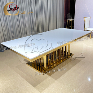 Juego de Comedor Rectangular de Lujo en Acero Inoxidable Dorado Moderno con 8 Sillas para Uso en Hoteles, Muebles para Comedor - Product Image 6