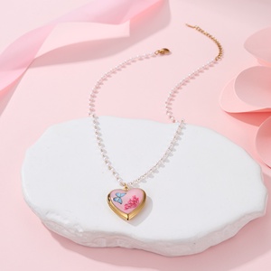 <span class=keywords><strong>Collier</strong></span> pendentif photo personnalisé en acier inoxydable avec chaîne de perles, papillon, fleur <span class=keywords><strong>d</strong></span>'anniversaire, cœur, pour cadeau - Product Image 3