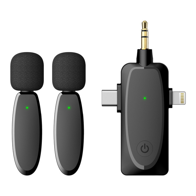 OEM Factory Clip on Mic Wireless Portable 3 in 1 Receiver Dual Mic Lavalier Wireless Microphone for Smart Phone Laptop Camera