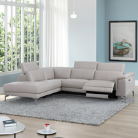 Canapé d'angle carré moderne inclinable en cuir véritable blanc pour chambre à coucher avec pieds en métal