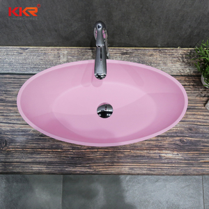 <span class=keywords><strong>Lavabo</strong></span> de superficie sólida ovalada, colorido sobre encimera cuenco, pequeño molde acrílico hecho a mano, color rosa - Product Image 4