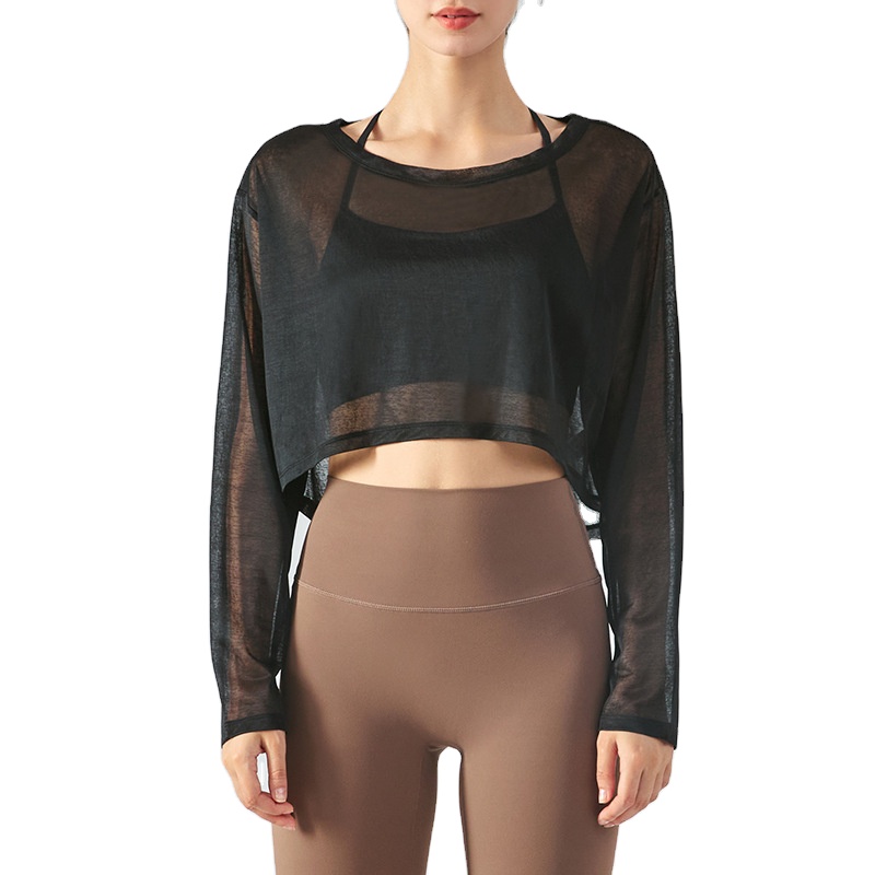 Aoyema Quick Dry Ultrathin High Quality Casual Gym Crop Top Round Neck Fitness Workout Yoga Women Long Sleeve Shirt