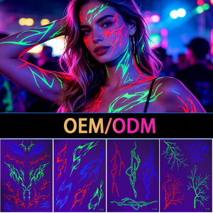 9 feuilles <span class=keywords><strong>de</strong></span> tatouages temporaires néon, symboles mystiques <span class=keywords><strong>de</strong></span> chasseur, anime cosplay, autocollants <span class=keywords><strong>de</strong></span> maquillage runique pour Halloween, soirées fluo - Product Image 2