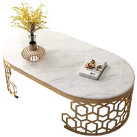 Table basse en acier inoxydable creux, style luxe léger, design minimaliste italien, plateau en marbre, ovale créatif, pour salon