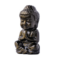 Patung Buddha Bayi Berukir Obsidian Berkilau Perak Kristal Berkualitas Tinggi 2 Inci, Batu Penyembuhan Religius, Jimat, Grosir