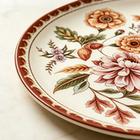 Ensemble de vaisselle en céramique à motif de fruits, 4 pièces, avec bordure rouge-brun, compatible micro-ondes et réutilisable, décoration de table pour la maison