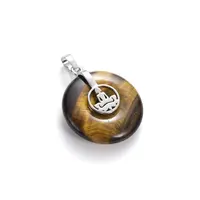 Натуральный камень тигровый глаз пончик с лотосом Дерево жизни звезда латунный кулон для ожерелья Изготовление ювелирных изделий