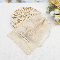 Pochette cadeau en maille respirante avec étiquette personnalisée, sac de rangement en coton écologique avec cordon de serrage pour emballage cosmétique