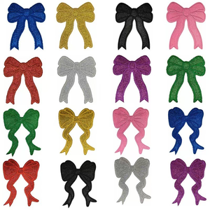 Wholesale Custom 4.4inches Red Bow Glitter Patches DIY Iron-on Embroidered Heart Shaped Fabric for Hoodie Hats - Product Image 1