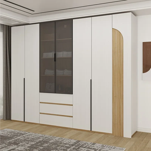 Armoire moderne avec portes en verre et 2 tiroirs, design à portes coulissantes, meuble de chambre minimaliste, armoire de rangement grande capacité - Product Image 3