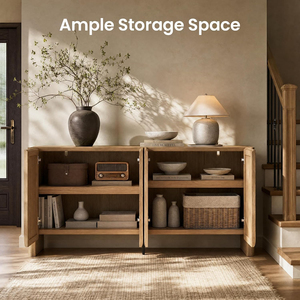 Credenza con Pannelli Spessi, Nuovo Design con Angoli Arrotondati, Mobile Buffet a 4 Ante, Credenza Moderna in Legno per Soggiorno - Product Image 3