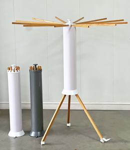 새로운 업그레이드 12 너도밤나무 나무 막대와 대나무 막대 삼각대 건조 랙 야외 보관을 위한 3 개의 바퀴가 있는 간편한 이동성 - Product Image 2
