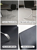 Chaise de salle à manger antique minimaliste moderne |   Cadre en acier inoxydable incurvé, siège en cuir, dossier |   Stable, durable, sculptural
