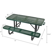 Ensemble table et chaises rectangulaires en métal assemblées, multicolores, 72 pouces, style moderne, pour pique-nique extérieur, avec trou pour parasol, pour usage en hôtel et cour.