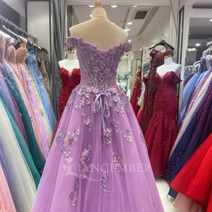 Para Jancember ANY47 elegante Lila fuera del hombro A-Line vestido de fiesta de noche Formal apliques de cuentas encaje bordado de cristal - Product Image 6