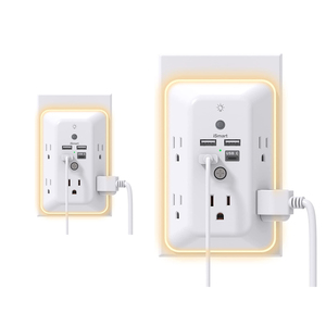Grifo de pared de 5 vías con luz nocturna, módulo de cargador USB múltiple, tira de extensión de electricidad, <span class=keywords><strong>fuente</strong></span> de alimentación múltiple - Product Image 1