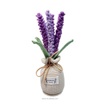 Bunga Rajut Grosir Dekorasi Meja Bunga Buatan Dekorasi Rumah Hadiah Tanaman Lavender Rajutan Tangan dalam Pot