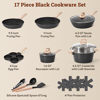 Peralatan Masak Batu Maifan Anti Lengket 17 Buah Set Desain Minimalis Modern Tutup Kaca Gagang Kayu untuk Perdagangan Luar Negeri yang Dapat Disesuaikan