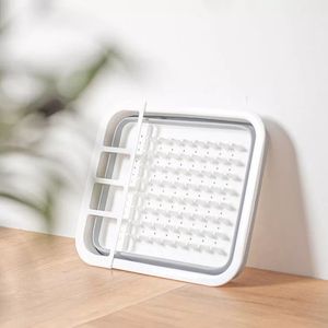 Özelleştirilebilir plastik katlanabilir çanak süzgeç çift katmanlı katlanabilir kurutma raf taşınabilir yemek kevgir ile Logo teşhiri - Product Image 6