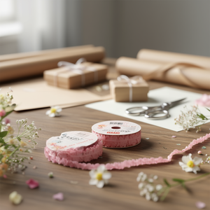 ริบบิ้นตกแต่ง Iln ขนาด 1.6 ซม. x 2.7 ม. สีชมพู แบบจับจีบ สำหรับห่อของขวัญและงาน DIY - Product Image 2