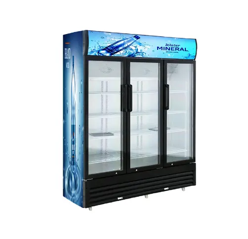 Vitrina de vidrio para bebidas de supermercado, expositor de puerta, refrigerador, congeladores, vitrina