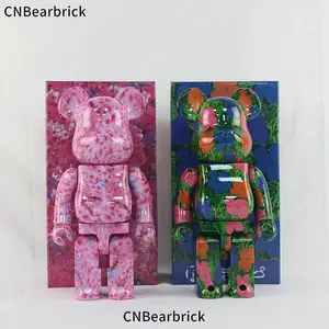 1 색 28cm 400% 조수 브랜드 Bearbrick 앤디 워홀 꽃 폭력적인 곰 ABS 액션 피규어 박스